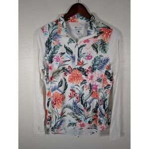 BloqUV Jantzen Rash Guard Shirt Womens Medium Floral Quarter Zip Swim UV Top